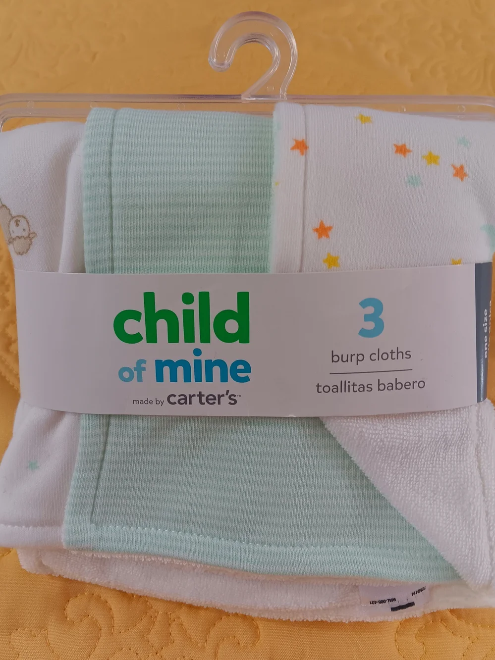 Carter's Child of Mine Mint Green Stars Lambs Burp Cloths-3 Pack New (16